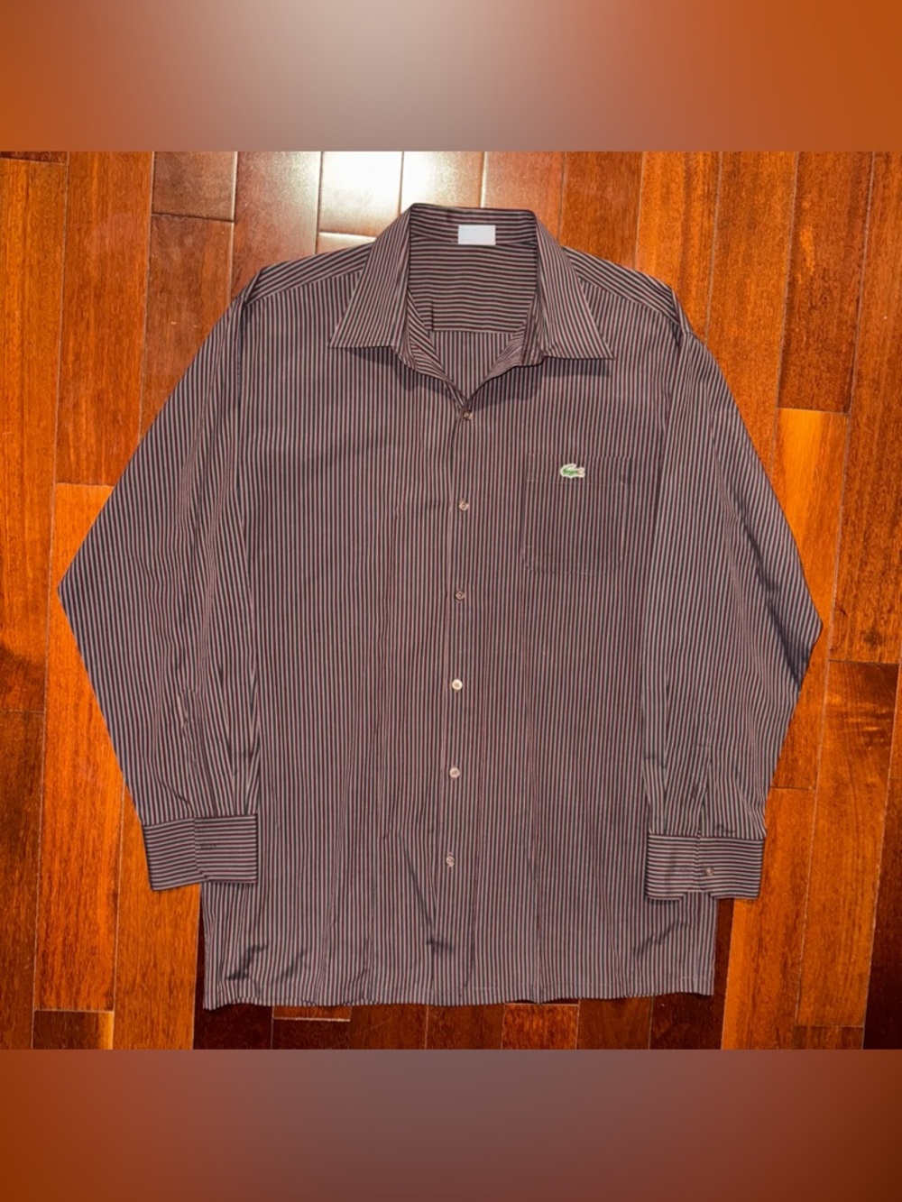 Lacoste Mens Striped Button Down Shirt Long Sleeve Crocodile Logo Casual Dress